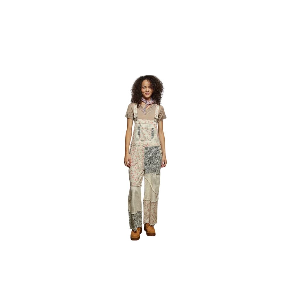 POL Mixed Print Patchwork Twill Overalls in Cream Size S waist 19’
Inches